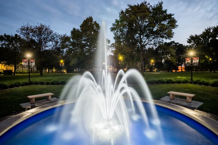 Fountain in front of campus