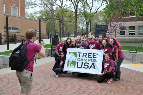 Emporia State students gather on Union Square to celebrate being named a Tree Campus USA during the 2015 Arbor Day event.